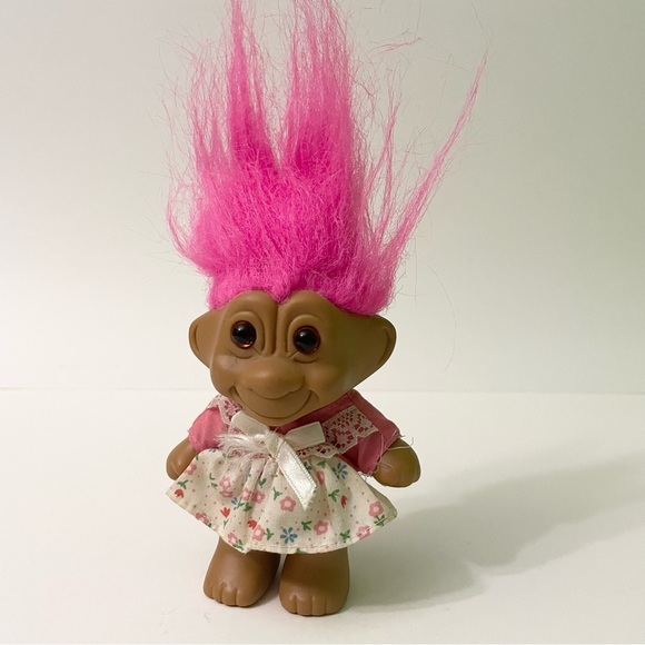 Vtg Troll Pink Hair Troll Doll with Floral Dress - Picture 16 of 16